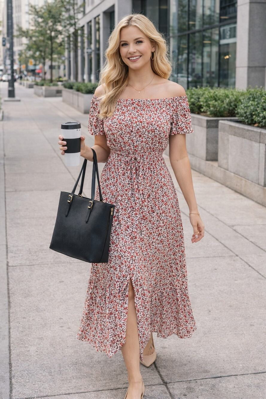 Off Shoulder Prairie Maxi Dress Cottagecore Romantic Floral M Farmhouse Feminine